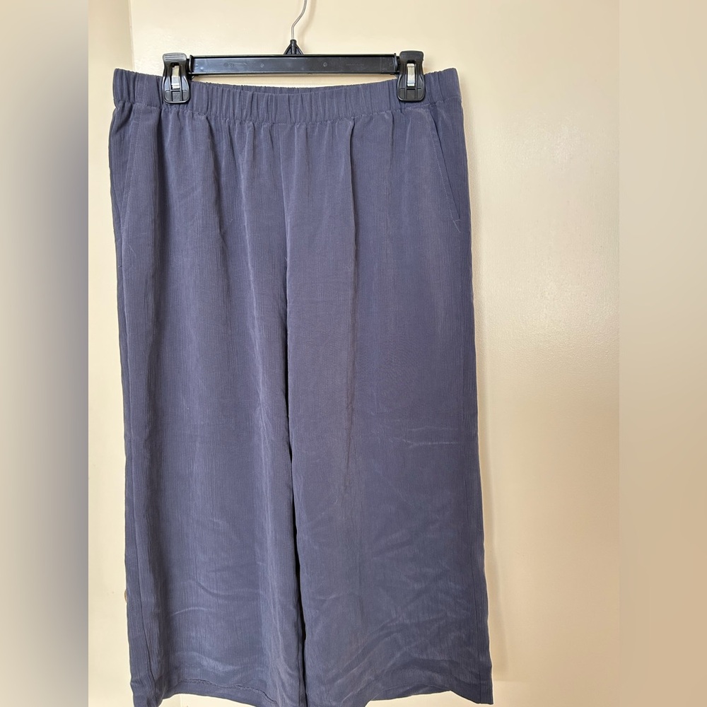 Pure J. Jill Sand Washed Navy Blue Cropped Wide Legged Pants- Size Med Petite